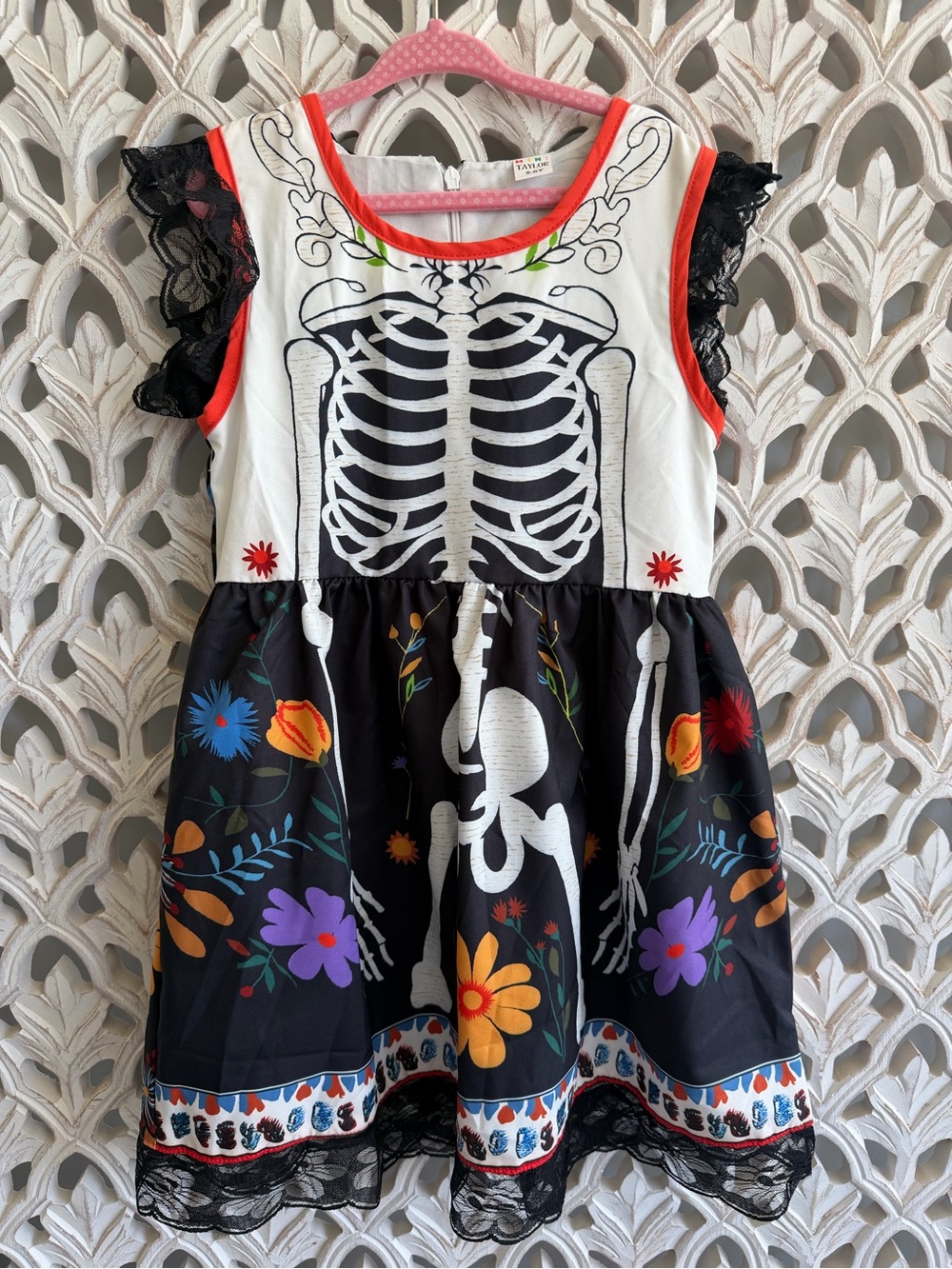 Mini Taylor Girls Skeleton Floral Halloween Dress Size 5-6Y